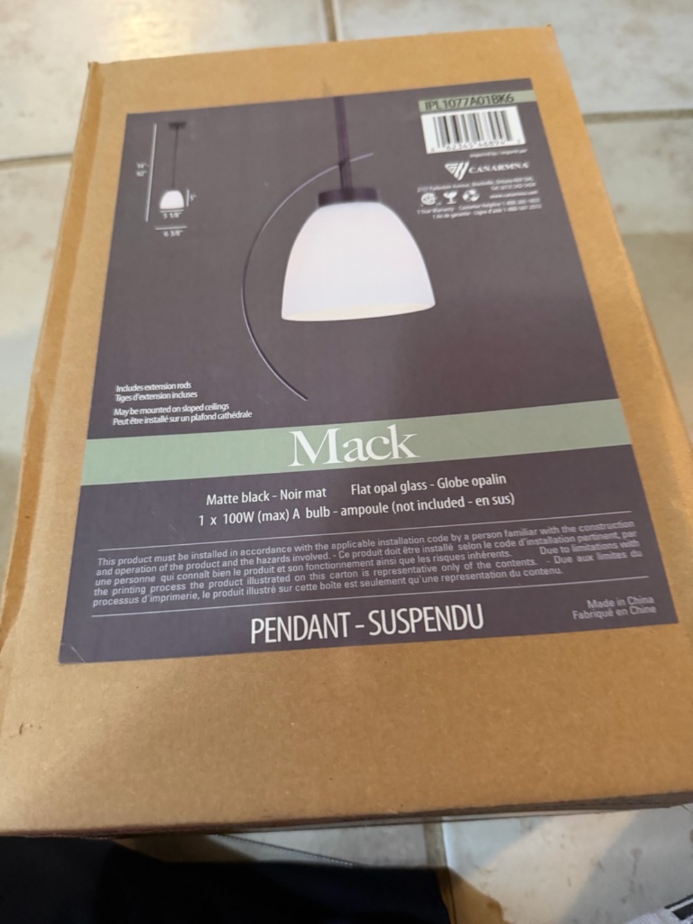 Mack Matte  black hanger with white shadeLight with Flat Opal Glass Shade
